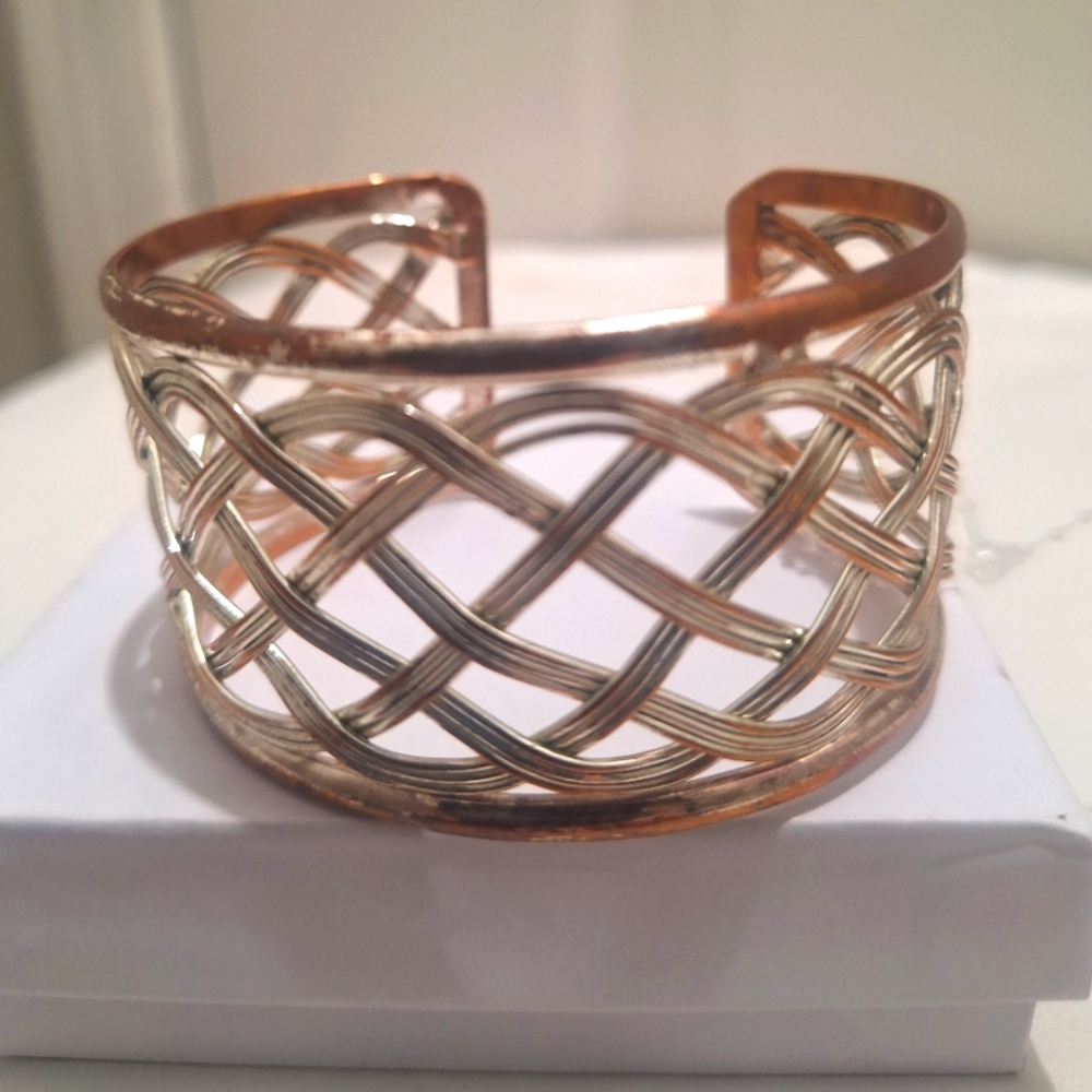 Two Toned Silver/gold  lattice Braclet Cuff